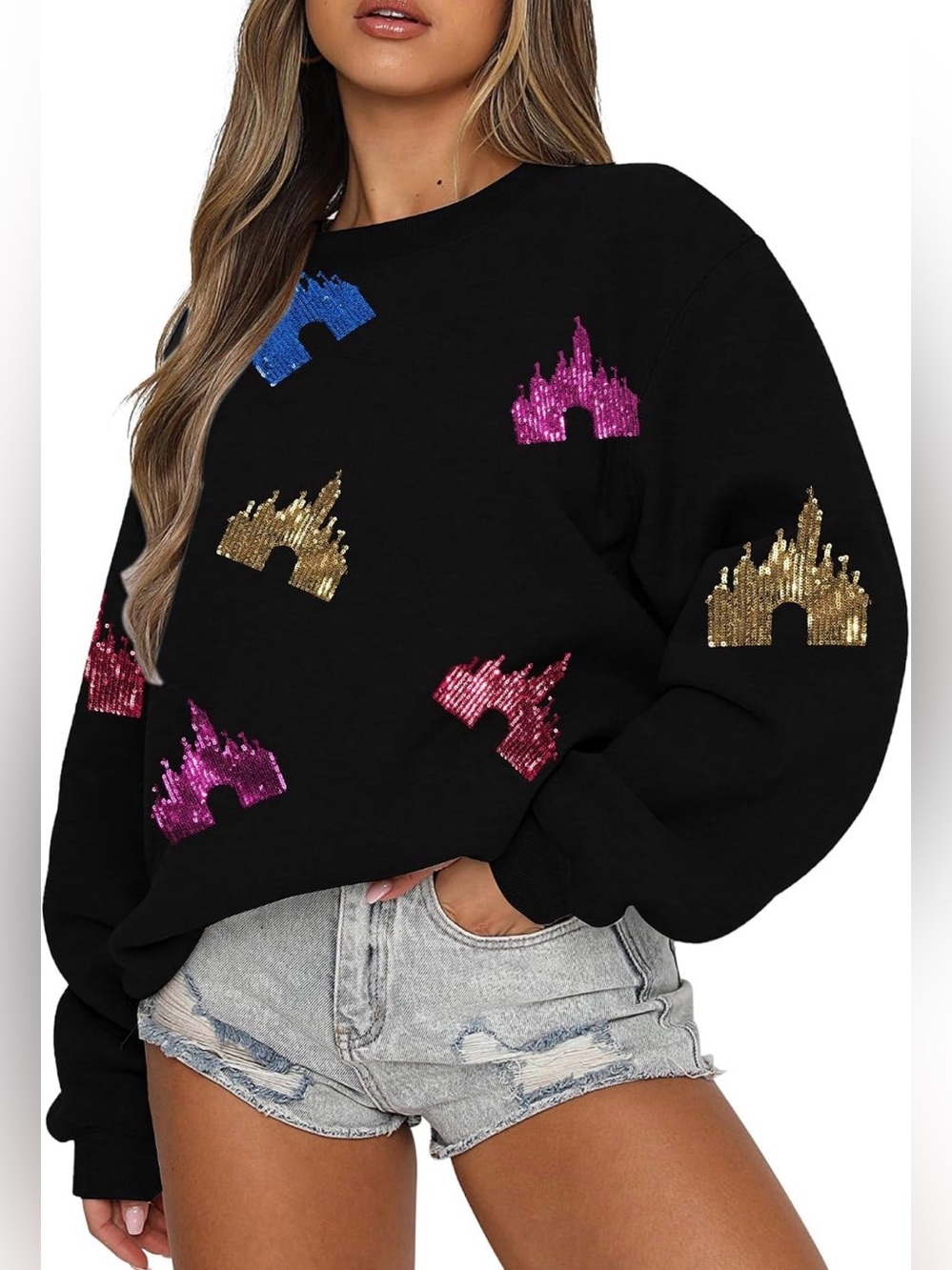 UNIQEONE- oversized sequins Magic Kingdom sweater